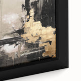 Close-up of a framed abstract modern wall art piece showcasing vibrant colors and geometric patterns, highlighting its textured canvas surface.