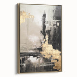 Framed wall art showcasing an abstract modern design with golden accents, highlighting a sleek side view ideal for contemporary decor.