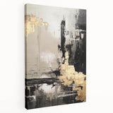 Abstract modern wall art canvas featuring vibrant colors and fluid shapes, showcased in a sleek side view to highlight its contemporary design and texture.