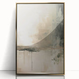 Framed acrylic wall art featuring an abstract modern design in gold tones, showcasing elegant shapes and textures, perfect for contemporary decor.