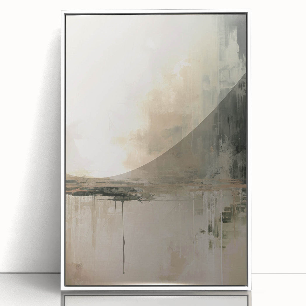 Framed abstract modern wall art collection showcasing vibrant colors and geometric shapes, presented in a sleek white frame for contemporary decor.