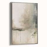 Framed canvas wall art showcasing an abstract modern design with silver accents, displayed at a side angle to emphasize its sleek style.