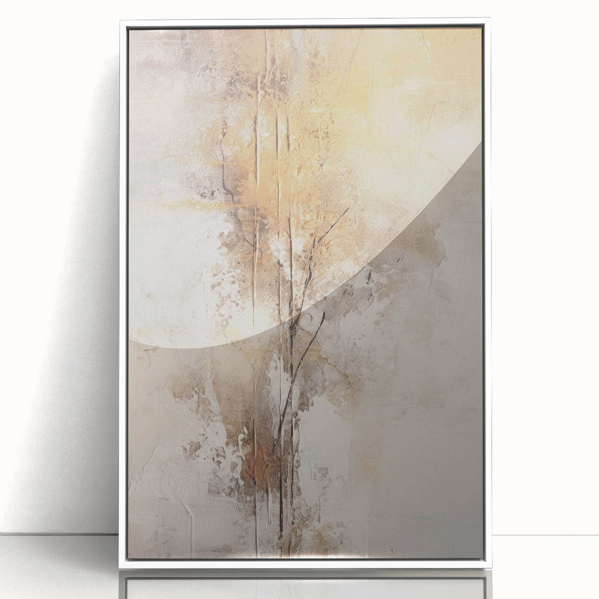 Framed abstract modern wall art collection featuring vibrant colors and geometric shapes in a sleek white frame, ideal for contemporary decor.