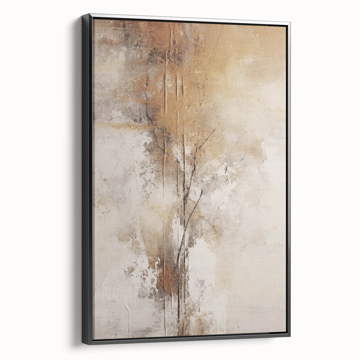 Framed abstract modern wall art collection showcasing vibrant colors and geometric shapes, set against a black background for a striking visual effect.