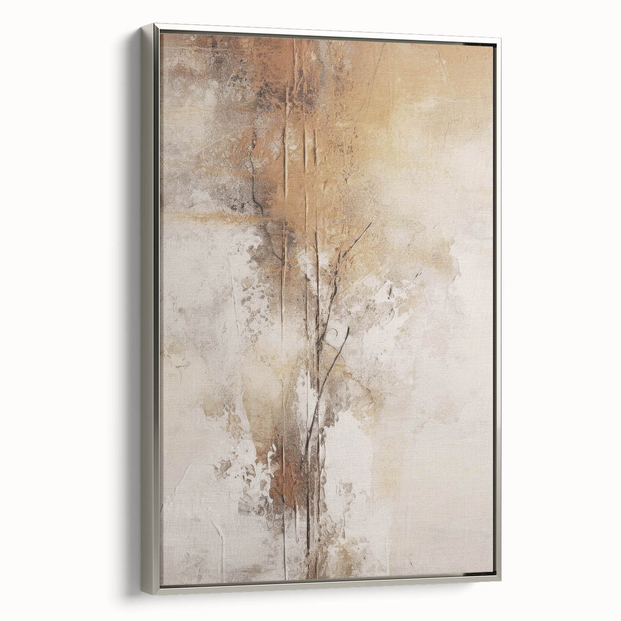 Framed abstract modern wall art collection showcasing vibrant colors and geometric shapes, set against a sleek silver frame for contemporary decor.
