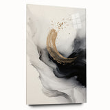 Abstract modern wall art collection displayed in a side view, featuring vibrant colors and geometric shapes, mounted on acrylic glass for a sleek look.