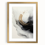 Framed abstract modern wall art collection showcasing geometric shapes in gold and white hues, perfect for enhancing contemporary decor.