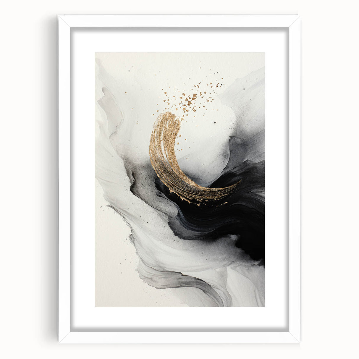 Framed modern abstract wall art in white matting, showcasing vibrant colors and geometric shapes, perfect for contemporary decor.