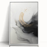 Framed abstract modern wall art featuring vibrant geometric shapes in various colors, set against a sleek white background for contemporary decor.