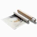 Abstract modern wall art print showcasing vibrant colors and geometric shapes, rolled and ready for framing in a protective tube.