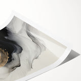 Abstract modern wall art print in vibrant colors, showcasing dynamic shapes and fluid lines, rolled for easy framing and display.