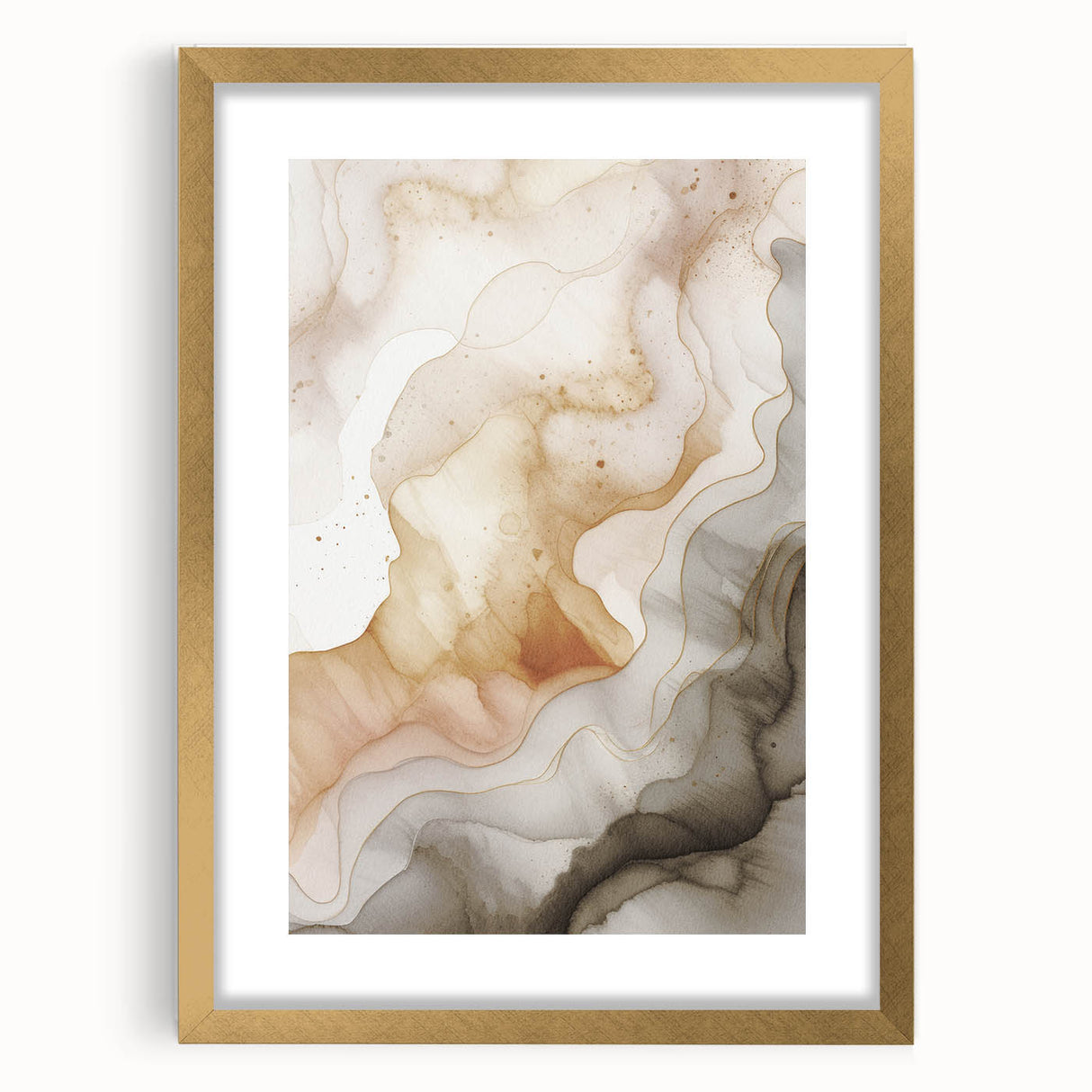 Framed abstract modern wall art design showcasing a vibrant color palette with gold accents, perfect for contemporary home decor.