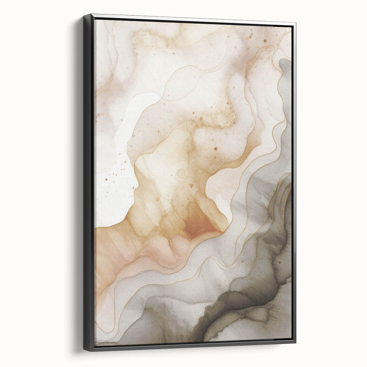 Framed abstract modern wall art in a sleek black frame, showcasing vibrant geometric shapes and colors, perfect for contemporary decor.