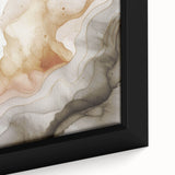 Close-up of a modern abstract wall art canvas featuring vibrant colors and geometric shapes, framed in a sleek black frame for contemporary decor.