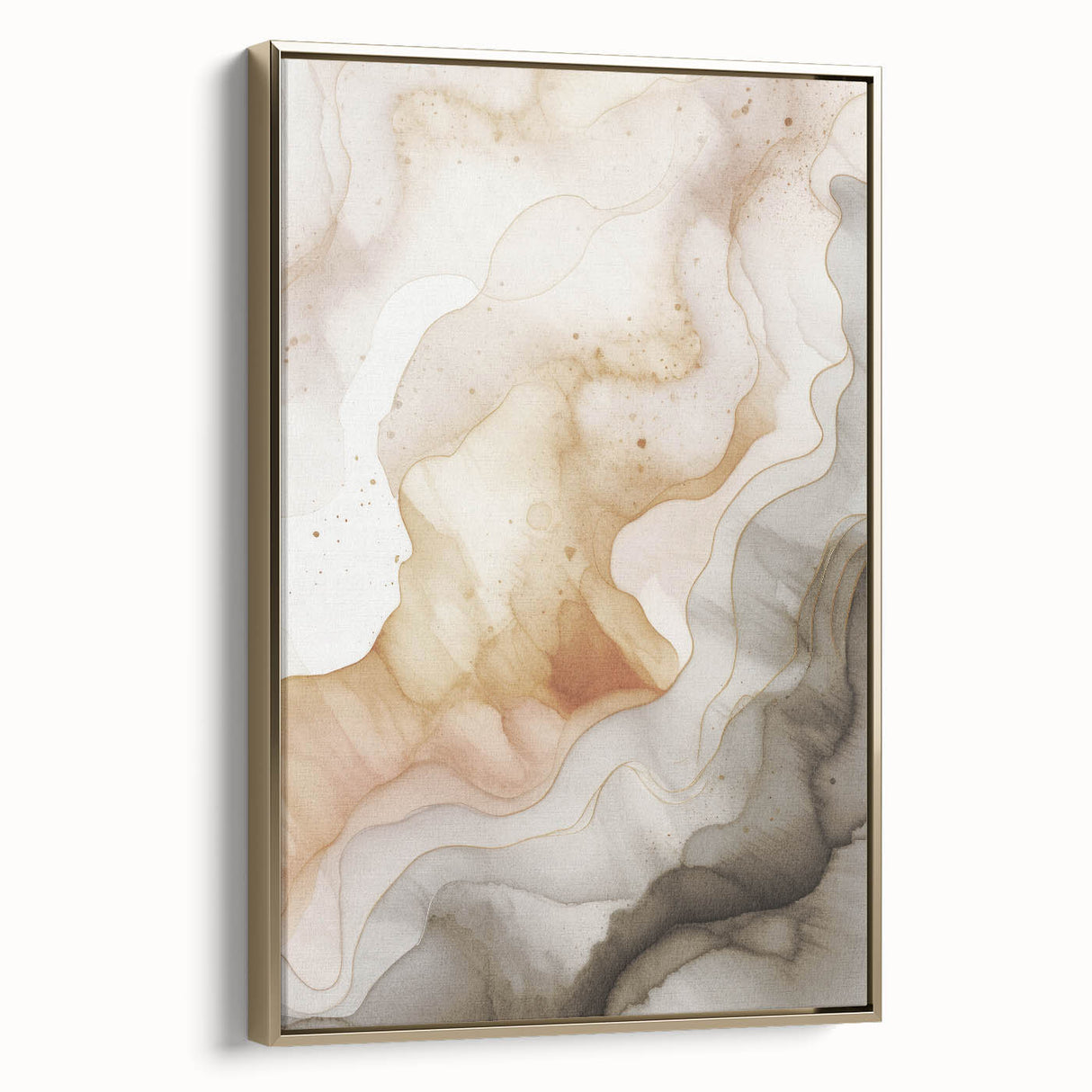 Framed abstract modern wall art featuring a gold design with a sleek side view, perfect for contemporary home decor and artistic interiors.