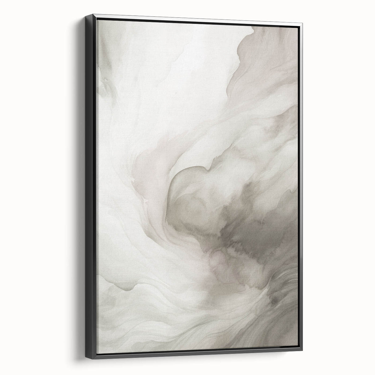 Framed abstract modern wall art collection showcasing vibrant colors and geometric shapes in a sleek black frame, viewed from the side.