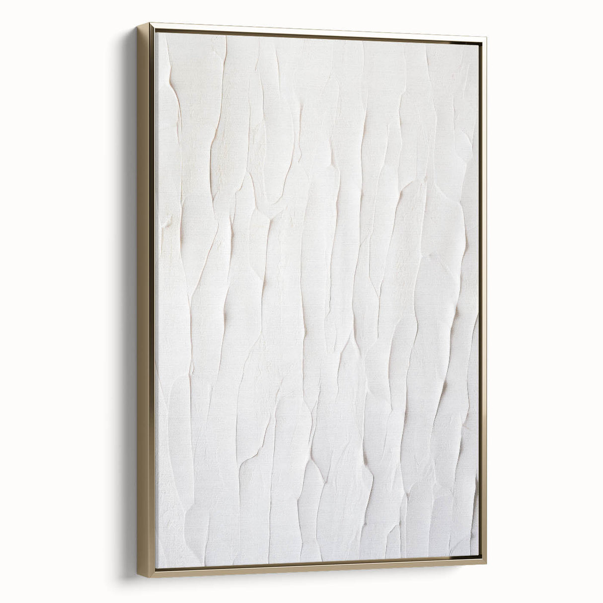 Framed modern abstract wall art featuring gold and black geometric designs, ideal for contemporary home decor, with a sleek side view.