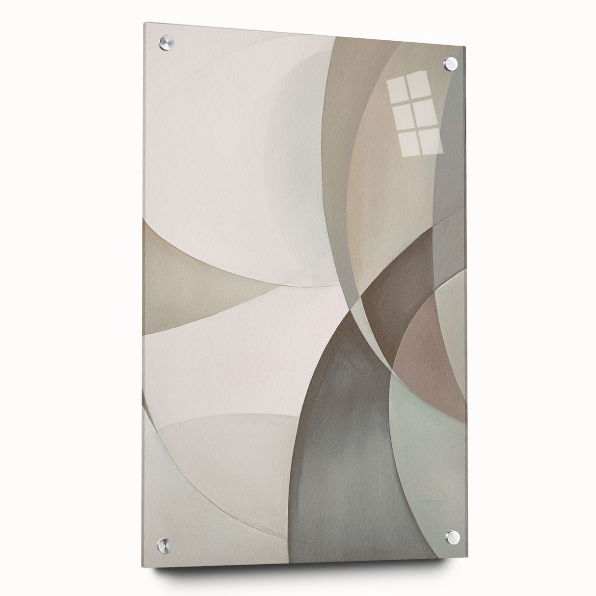 Abstract modern wall art collection featuring a vibrant acrylic glass design displayed side view, secured with decorative pins, perfect for contemporary home decor.