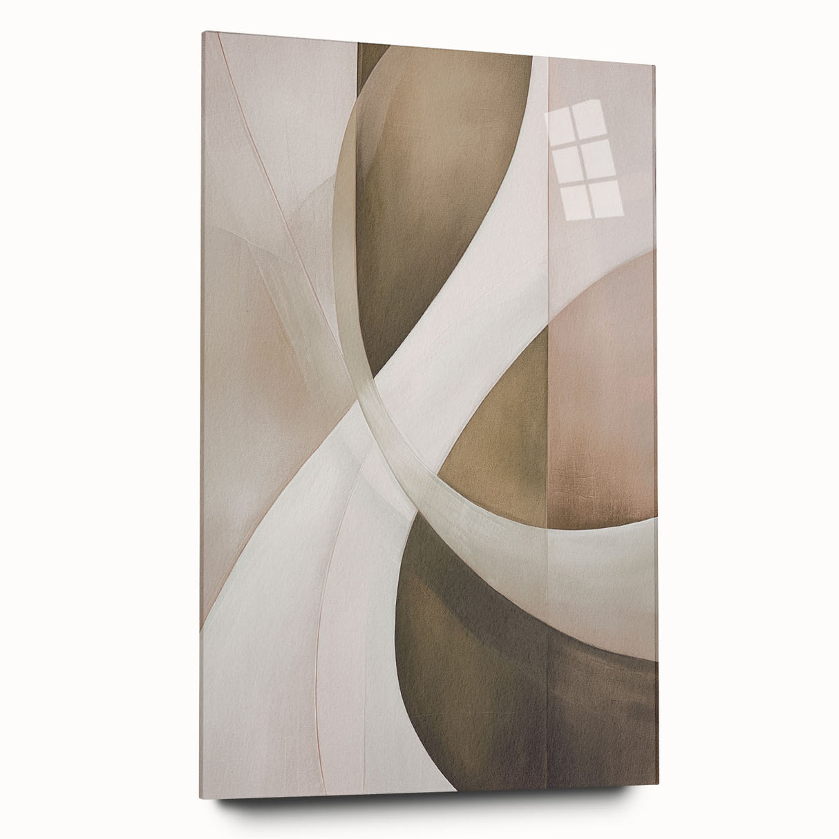Abstract modern wall art collection displayed in a sleek acrylic glass frame, showcasing vibrant colors and geometric patterns, perfect for contemporary decor.
