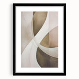 Modern abstract wall art framed with a sleek black mat, showcasing a vibrant geometric design in blues, yellows, and reds, perfect for contemporary decor.