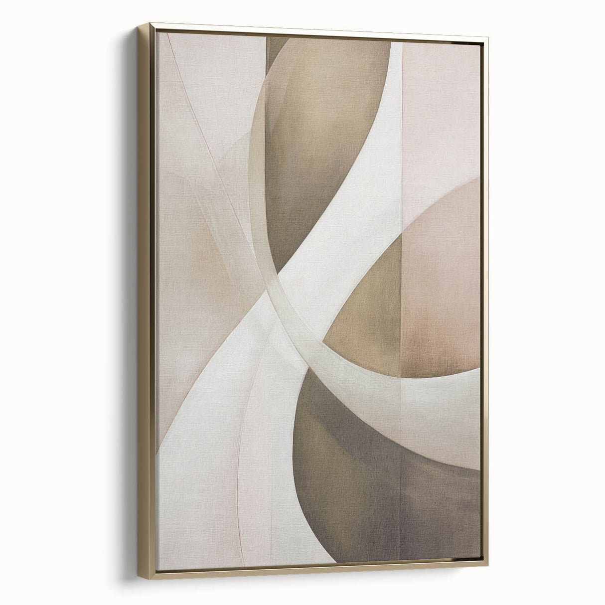 Framed canvas wall art showcasing an abstract modern design with gold accents, viewed from the side. Ideal for contemporary home decor, adding elegance to any space.
