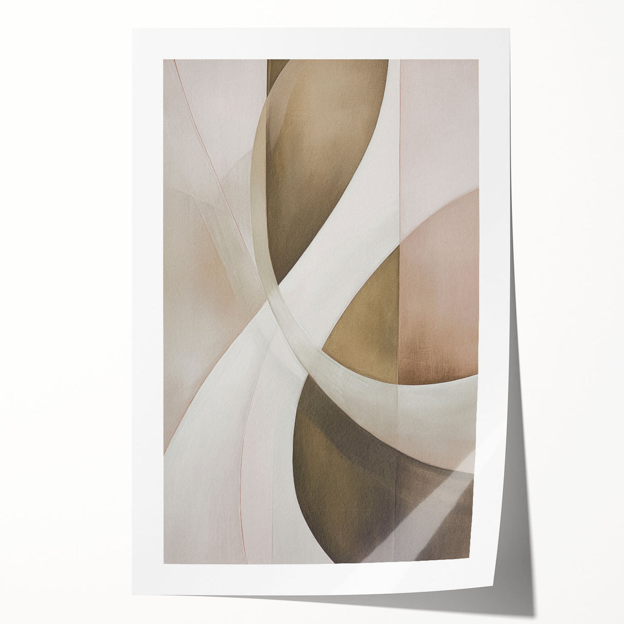 Abstract modern wall art print featuring vibrant geometric shapes in blue, yellow, and red, rolled and ready for display, showcasing contemporary design aesthetics.