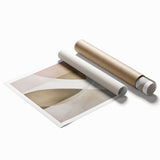 Vibrant abstract modern wall art print showcasing bold geometric shapes in shades of blue, orange, and yellow, rolled and ready for framing or display.