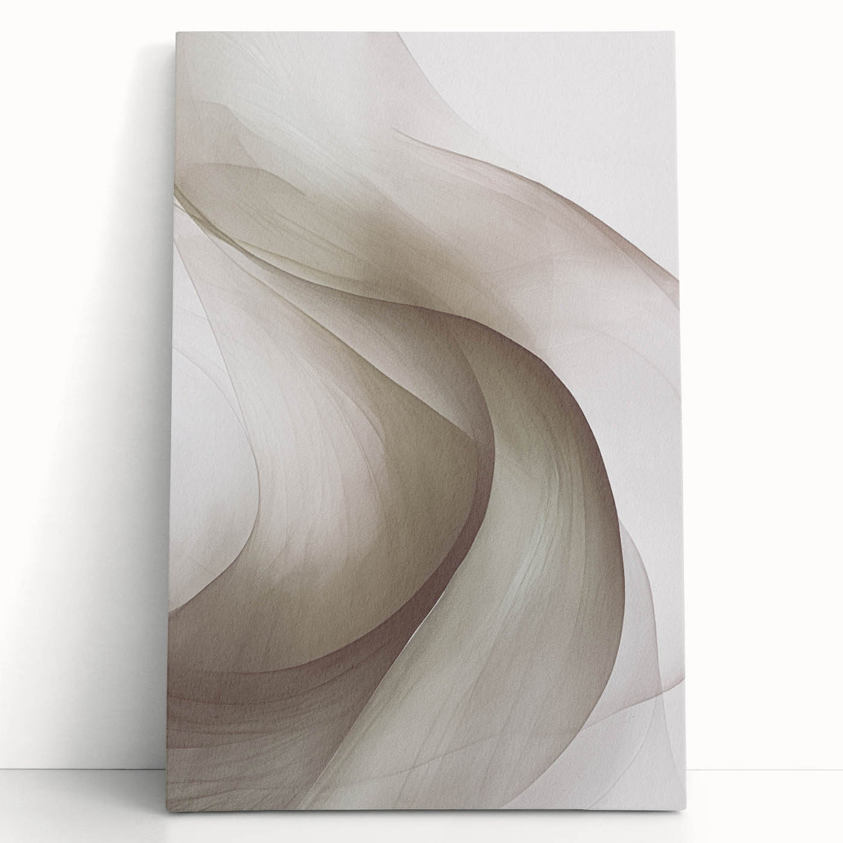 Abstract modern wall art collection featuring vibrant colors and geometric shapes on stretched canvas, leaning against a wall in a contemporary setting.