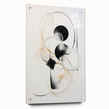 Abstract modern wall art collection featuring vibrant colors and geometric shapes, displayed in a sleek acrylic glass frame with decorative pins, enhancing contemporary decor.