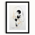 Abstract modern wall art featuring a sleek black frame and mat, showcasing vibrant colors and geometric shapes, ideal for contemporary home decor.