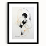 Abstract modern wall art featuring a sleek black frame and mat, showcasing vibrant colors and geometric shapes, ideal for contemporary home decor.