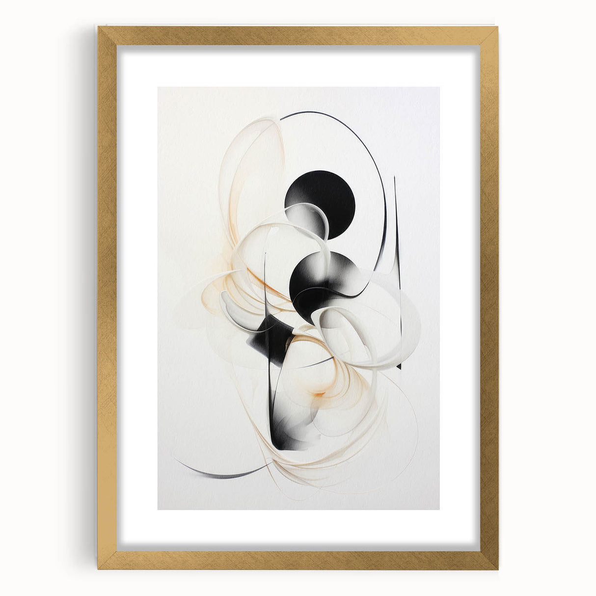 Abstract modern wall art collection featuring a gold-framed design with a mat, showcasing geometric patterns and vibrant colors, perfect for contemporary decor.