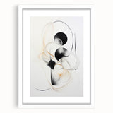 Abstract modern wall art collection featuring a white-framed design with a mat, showcasing vibrant colors and dynamic shapes, perfect for contemporary home decor.