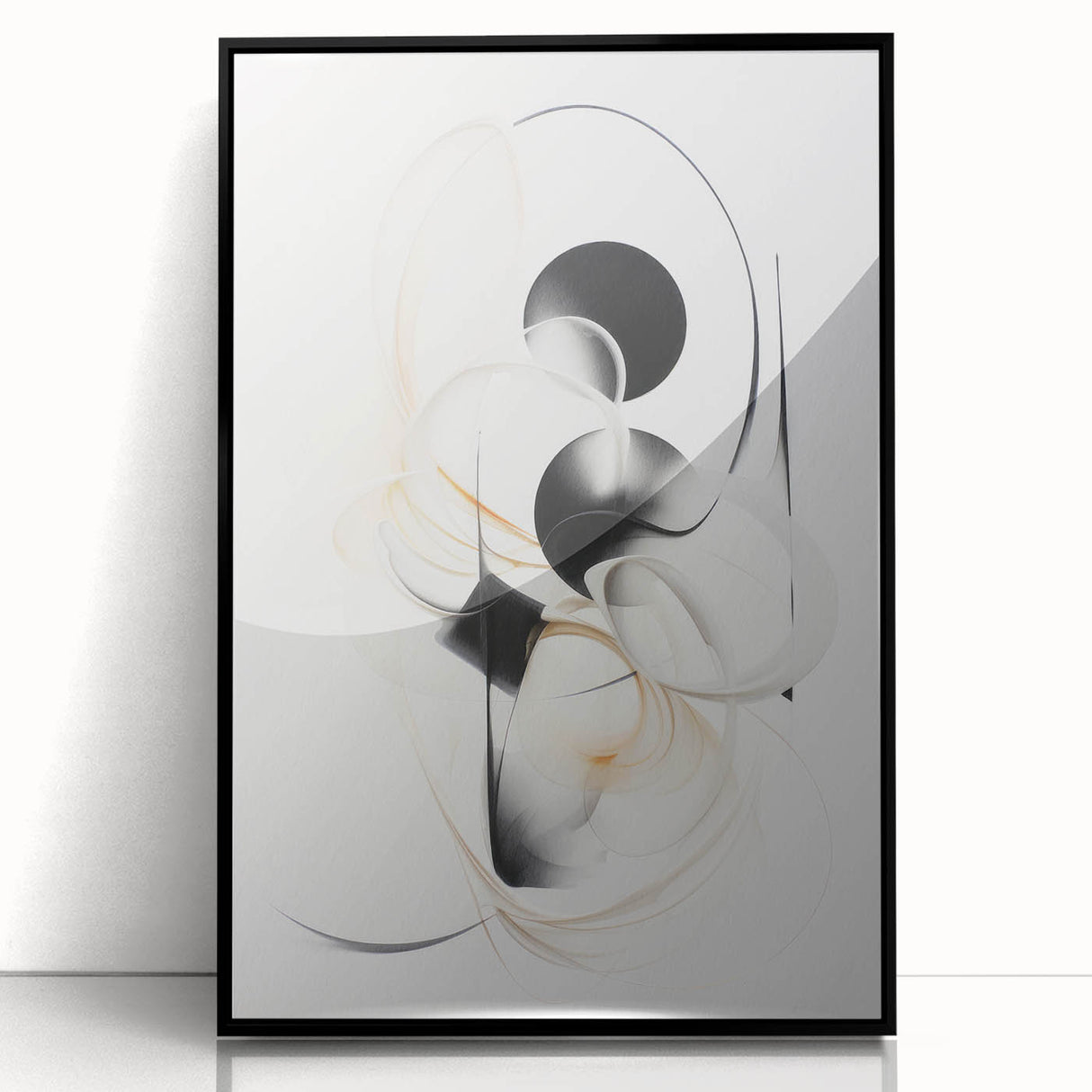 Framed wall art featuring an abstract modern design with vibrant colors and geometric shapes, set against a sleek black frame, ideal for contemporary decor.