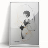 Framed abstract modern wall art design in white, showcasing vibrant colors and geometric patterns, perfect for contemporary home decor.