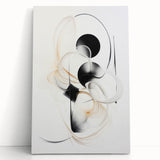 Abstract modern design wall art collection featuring vibrant colors and geometric patterns on stretched canvas, elegantly leaning against a wall, perfect for contemporary decor.