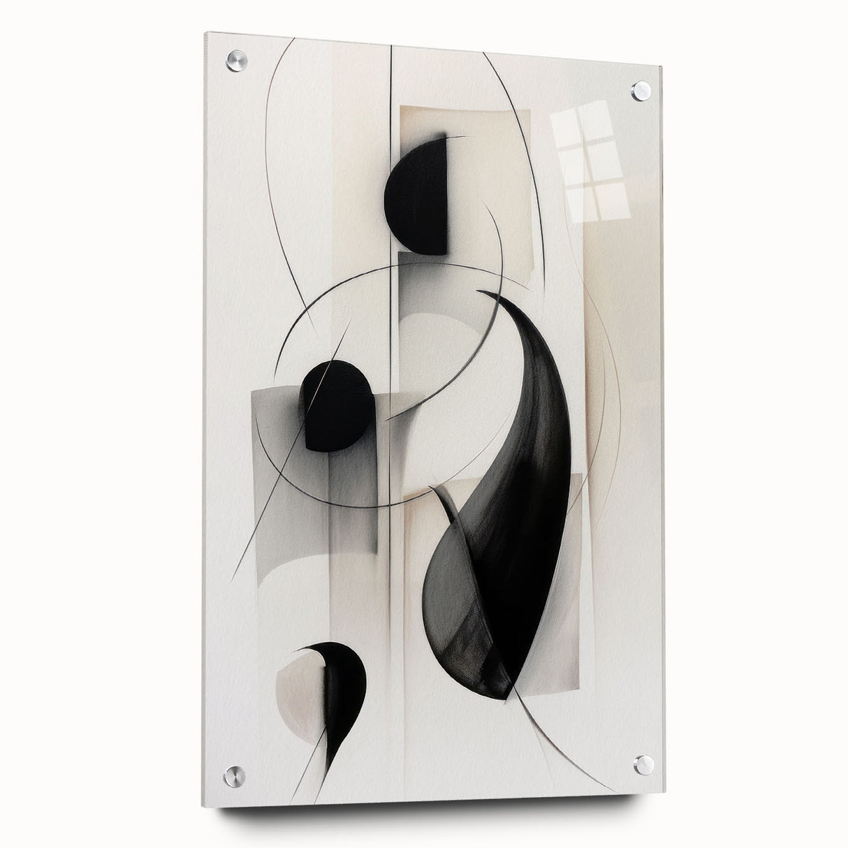 Abstract modern wall art collection displayed in a side view, featuring vibrant colors and geometric patterns, framed with acrylic glass and secured with pins for a sleek presentation. Ideal for contemporary home decor or art enthusiasts looking to elevate their space.