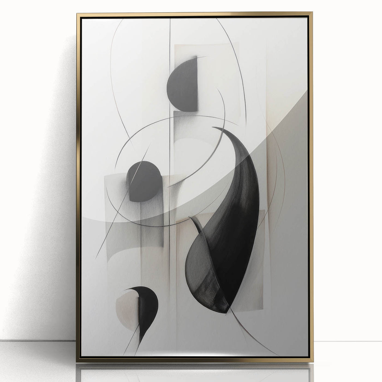 Framed abstract modern wall art collection showcasing a striking gold design, set against a sleek white background, perfect for contemporary home decor.