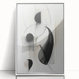 Framed abstract modern wall art design featuring vibrant colors and geometric shapes, displayed in a sleek white frame, ideal for contemporary home decor.