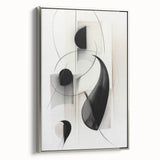 Framed canvas wall art featuring an abstract modern design in silver, showcasing geometric patterns and textures, perfect for contemporary home decor.