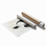 Abstract modern design wall art collection featuring vibrant geometric shapes in shades of blue, orange, and yellow, elegantly rolled and ready for display.