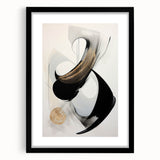 Abstract modern wall art collection featuring a black frame and mat, showcasing a minimalist design with geometric shapes and muted colors, perfect for contemporary decor.