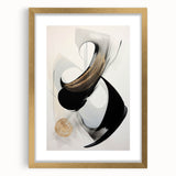 Abstract modern wall art collection featuring a gold-framed piece with a mat, showcasing geometric shapes and vibrant colors, perfect for contemporary home decor.