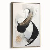 Framed canvas wall art collection showcasing an abstract modern design with gold accents, displayed from the side to highlight its sleek profile and artistic details. Perfect for contemporary decor.