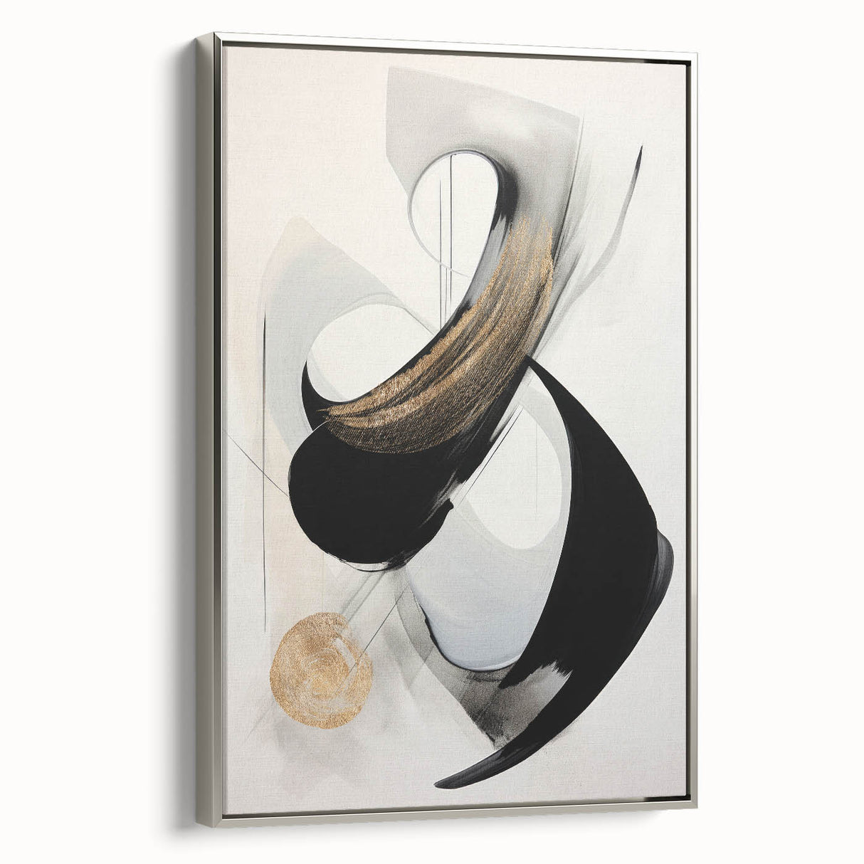 Framed abstract modern wall art with a sleek silver frame, showcasing vibrant colors and geometric patterns, ideal for contemporary home decor.