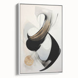 Framed canvas wall art showcasing an abstract modern design in soft pastel colors, emphasizing geometric shapes, displayed from a side view against a neutral background.