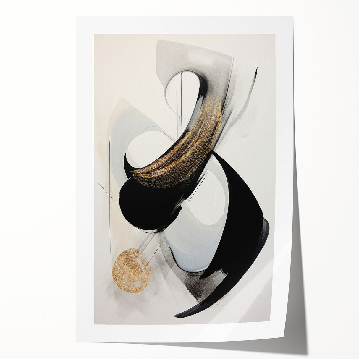 Abstract modern wall art print showcasing vibrant geometric patterns in bold colors, rolled and ready for display, perfect for contemporary home decor.