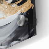 Close-up of an abstract modern wall art piece, showcasing vibrant colors and fluid shapes encased in acrylic glass, perfect for contemporary home decor.