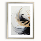 Abstract modern wall art collection featuring a framed design with a silver mat, showcasing geometric shapes in vibrant colors, ideal for contemporary home decor.