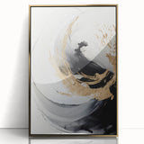 Framed abstract modern wall art design showcasing a gold-accented acrylic finish, ideal for enhancing contemporary home decor. Perfect for living spaces and art enthusiasts.